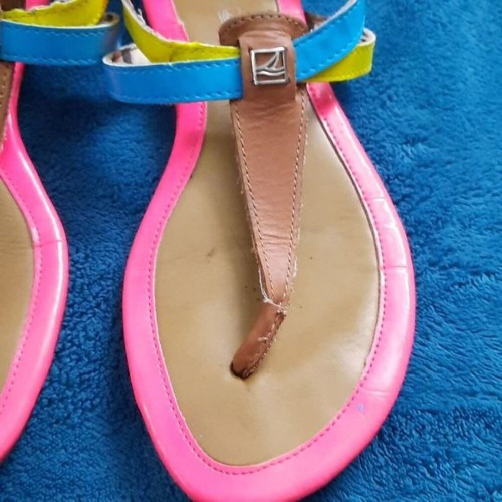 Sperry Pink Yellow Neon Top Sider Thong Strappy Sandals Size 6 - Picture 2 of 15